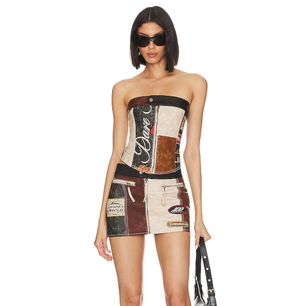 Jaded London - Daytona Faux Leather Corset Top AND Skirt Set